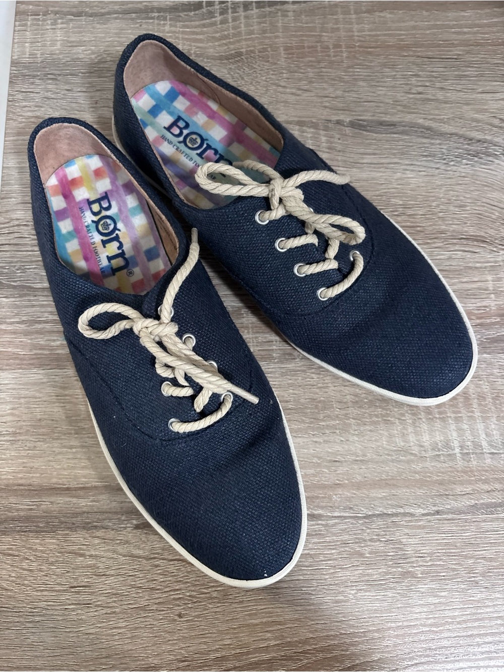Born Navy Canvas Sneakers with Cream Rope Laces